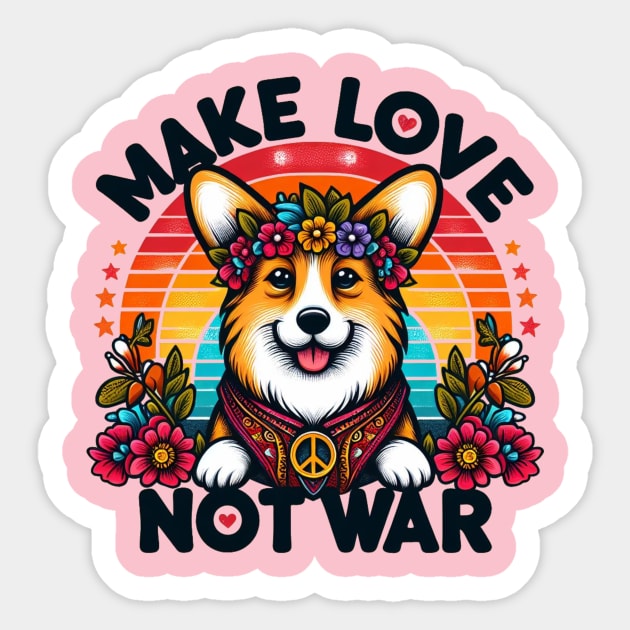 Hippie Corgi Sticker by WolfeTEES